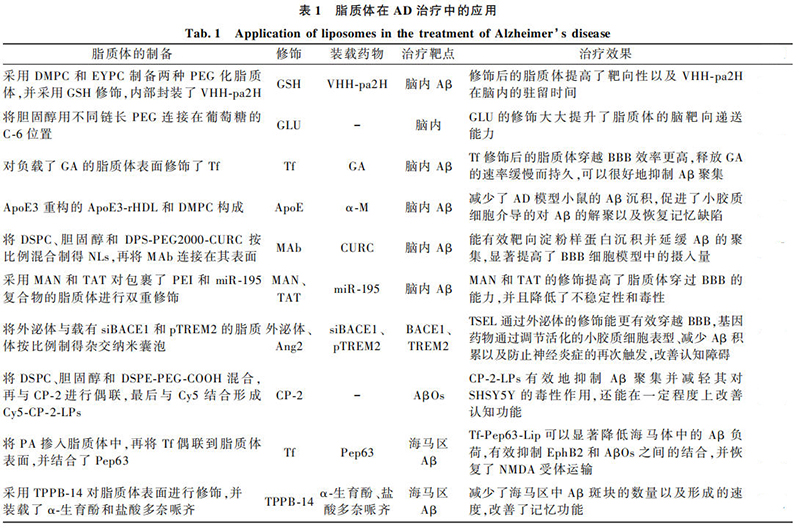 脂质体在阿尔茨海默病治疗中的应用示意图